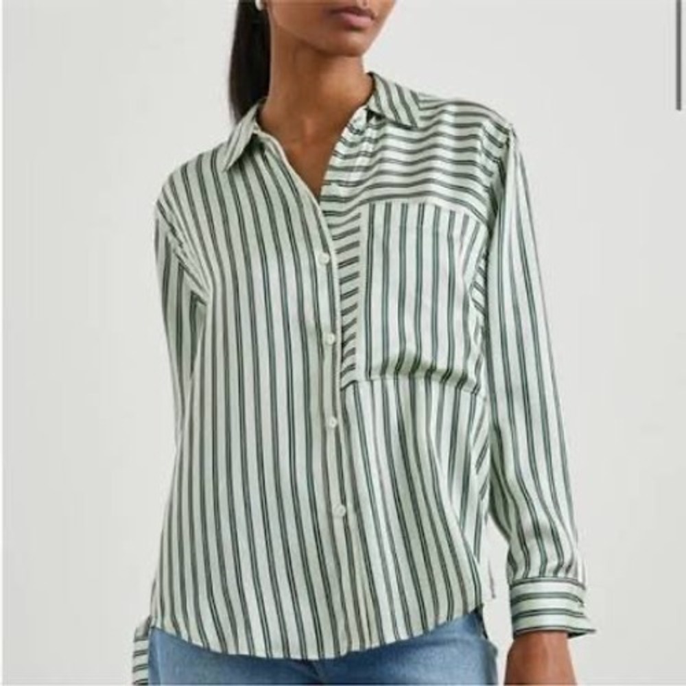 Rails River Button Down Shirt Eden Stripe Mint Green Black Long Sleeve size XS